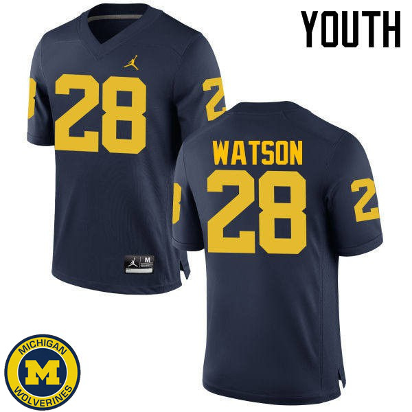 Youth University of Michigan #28 Brandon Watson Navy Embroidery Jersey